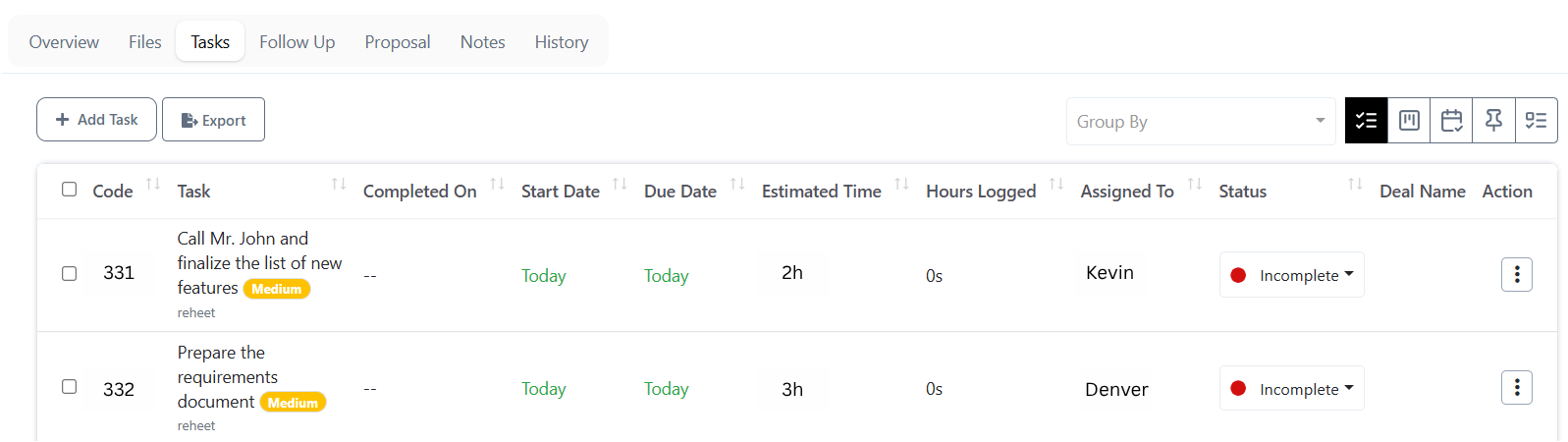 View tasks