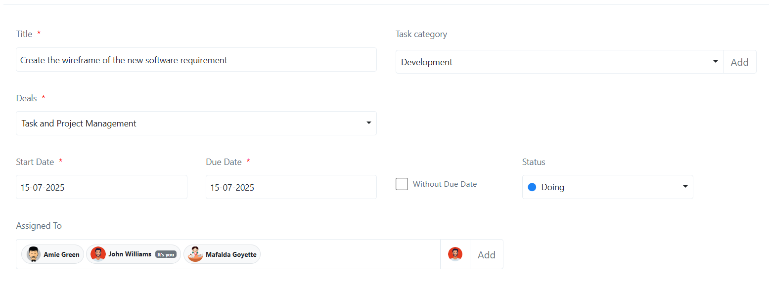 Create task under deals